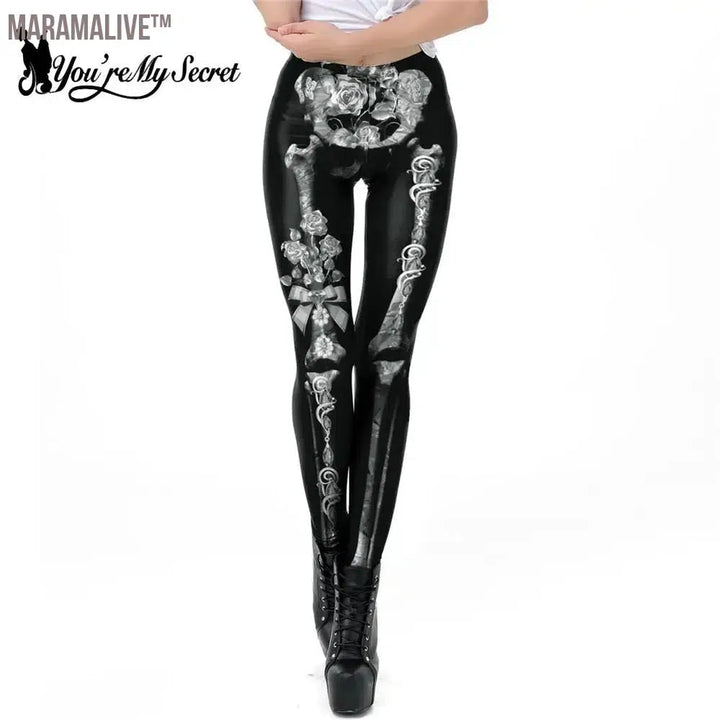 New Leggings For Fitness Gold Skeleton Gothic Legging Mid Waist Female Trousers High Elastic PUSH UP Leggins