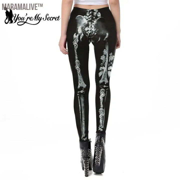 New Leggings For Fitness Gold Skeleton Gothic Legging Mid Waist Female Trousers High Elastic PUSH UP Leggins