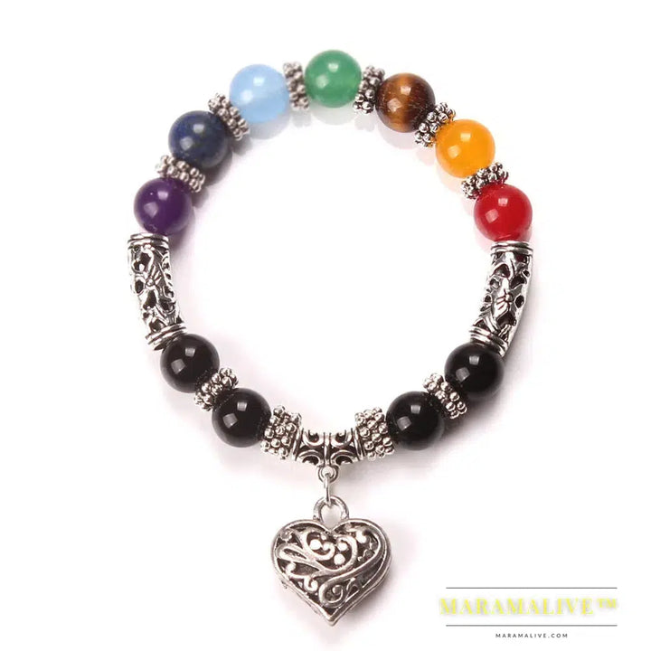 New Men Women 7 Chakra Bracelets Bangles Colors Mixed Healing Crystals Stone Chakra Pray Mala Heart Charm Bracelet Jewelry