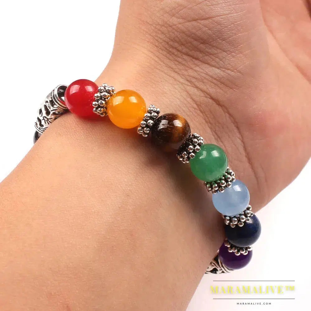 New Men Women 7 Chakra Bracelets Bangles Colors Mixed Healing Crystals Stone Chakra Pray Mala Heart Charm Bracelet Jewelry