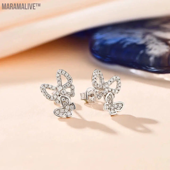 New Moissanite Earrings Butterfly Suit Stud Earrings for Women 925 Sterling Silver Sparkling Wedding Jewelry