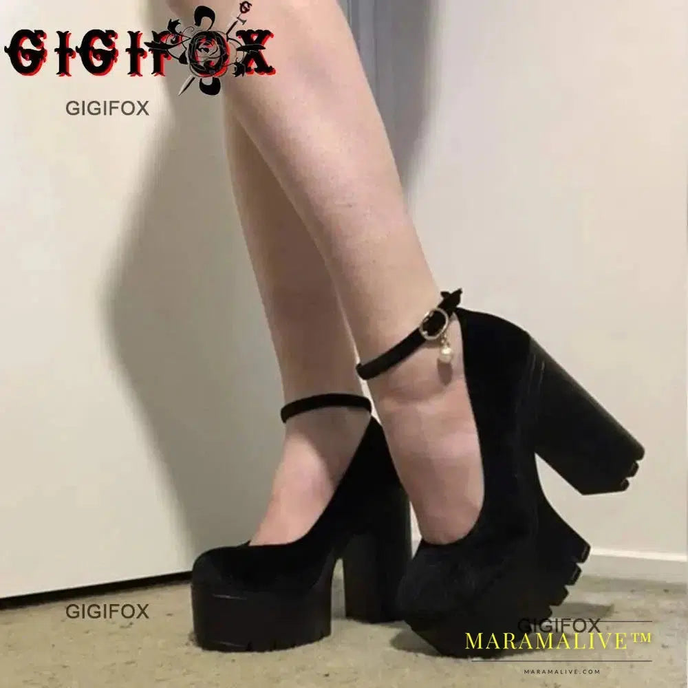 New Platform Chunky Heeled Pumps For Women Velvet Ankle Strappy Block High Heels Shoes Spring Dress Office Mary Janes