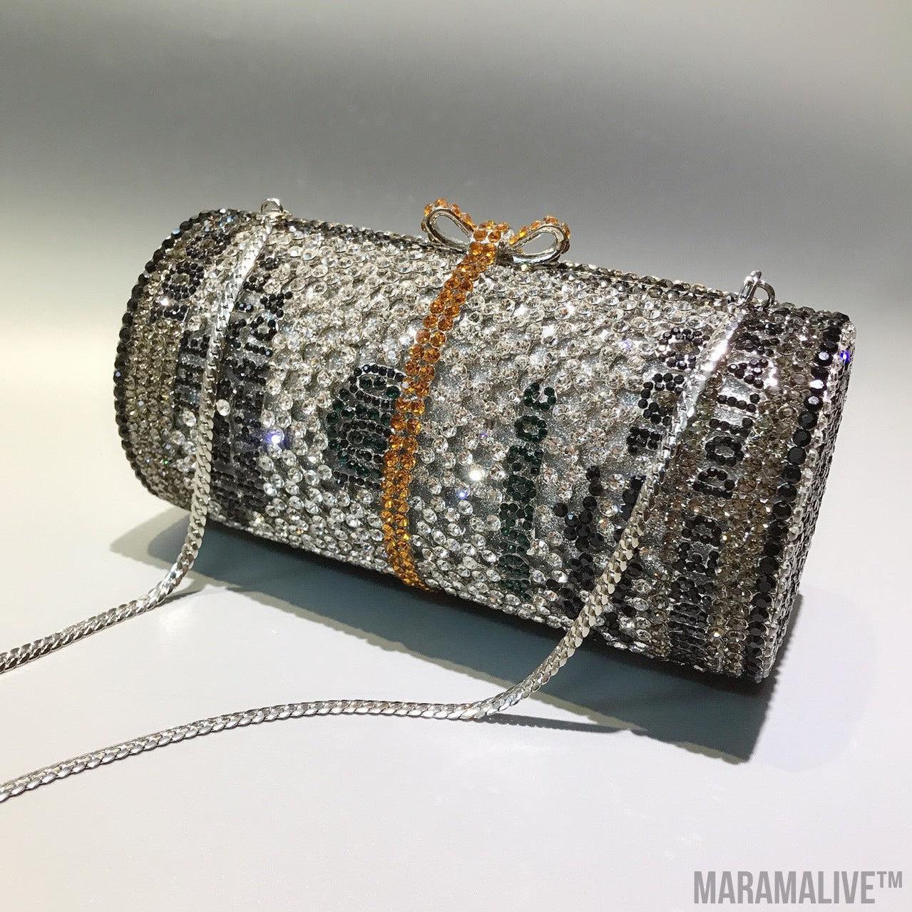 New Roll Dollar Crystal Banquet Clutch Bag