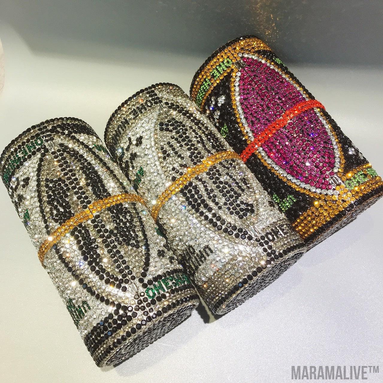 New Roll Dollar Crystal Banquet Clutch Bag