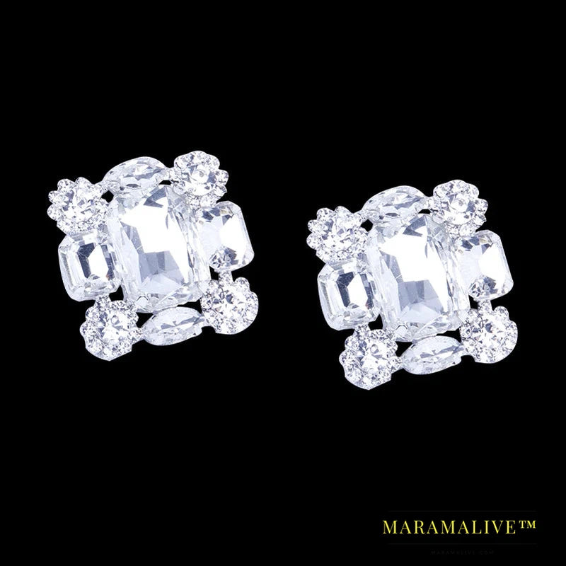 New Square Clip Earrings no Hole Wedding Jewelry Women Large Clear Crystal Rhinestone Clip on Earrings Ear Women