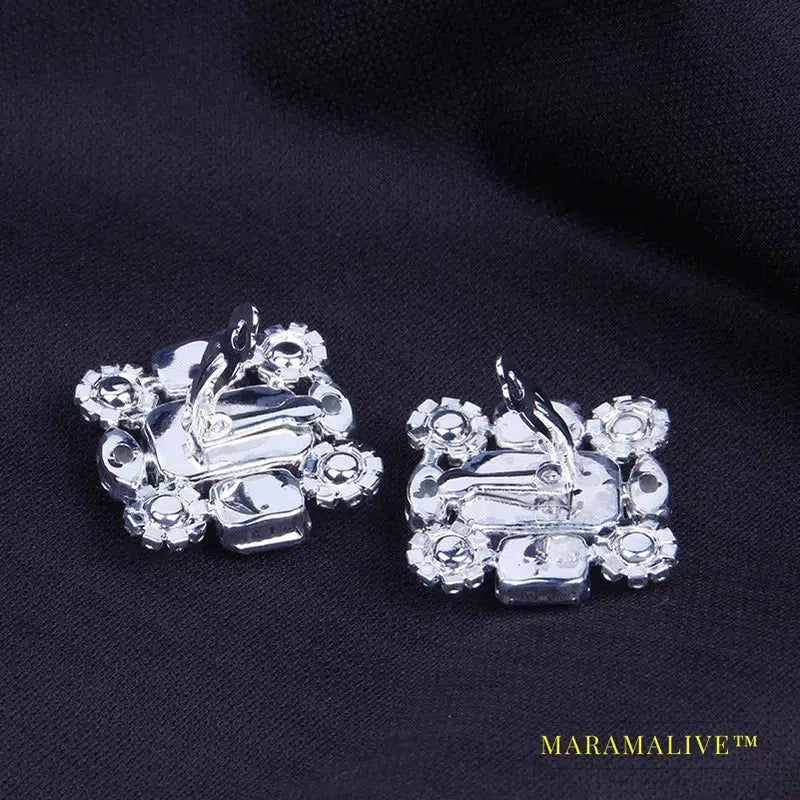 New Square Clip Earrings no Hole Wedding Jewelry Women Large Clear Crystal Rhinestone Clip on Earrings Ear Women