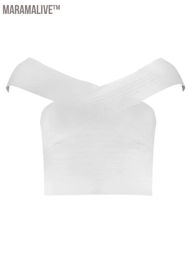 New Summer Dress Women Sexy Off the shoulder 2 Pieces White Bandage Dress Elegant Party Dress Vestido