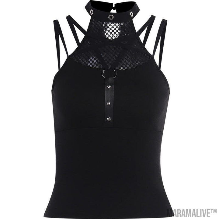 New Trendy Punk Mesh Patchwork Slim Fitting Spicy Girl Tank Top For Women