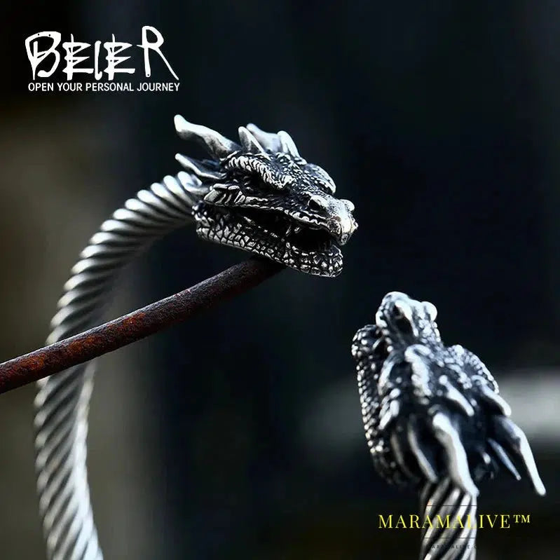 New Unique Design Stainless Steel Double Dragon Heads Bracelet Punk Cool Bangle For Men Animal Biker Jewelry Gift