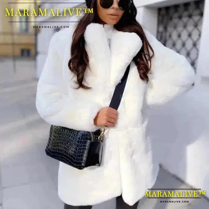 New Warm Faux Fur Coat Women Thick Women Medium-Long Overcoat Turn Down Collar Winter Women Warm Female Casaco Feminino