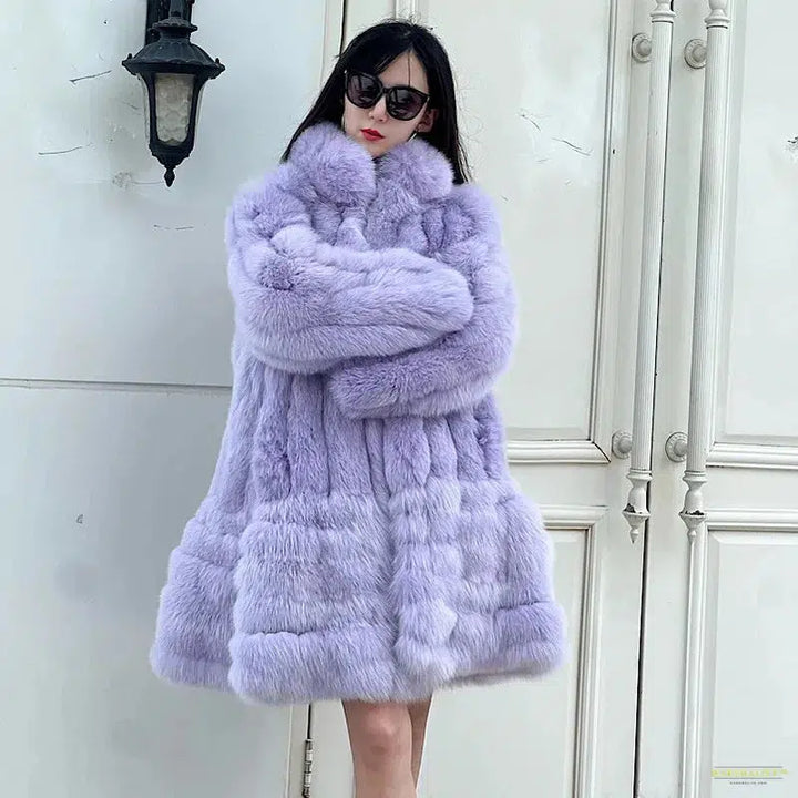 New Winter Stand Collar Fox Fur Coat Women's Long Coat High quality Fashion Natural Real fur Jacket