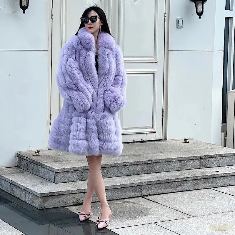 New Winter Stand Collar Fox Fur Coat Women's Long Coat High quality Fashion Natural Real fur Jacket