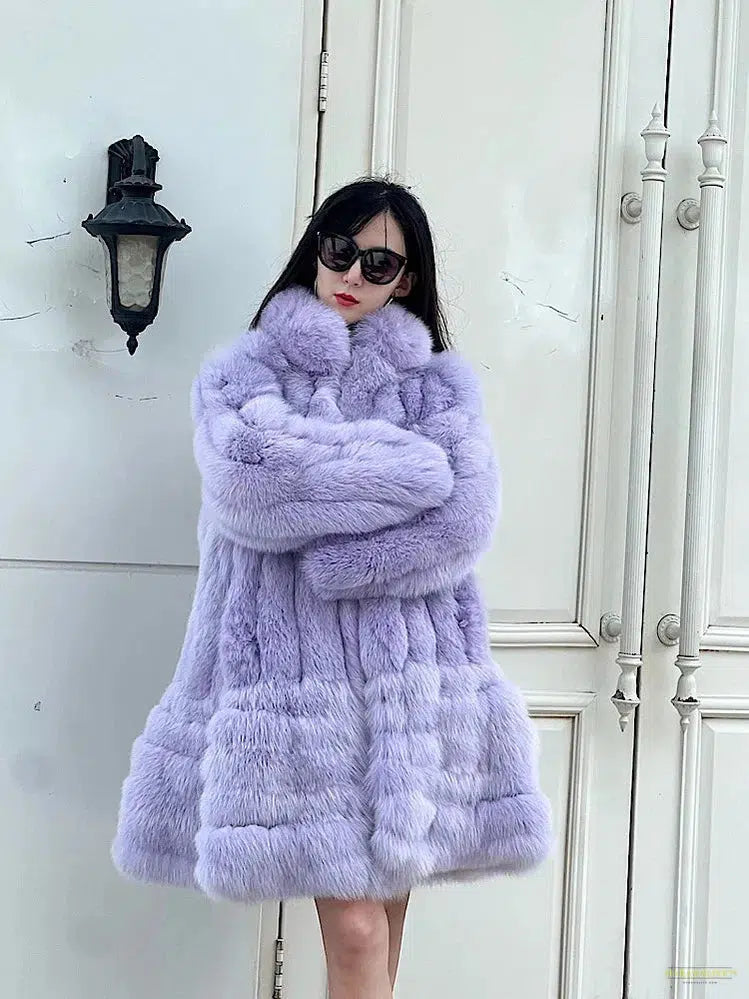 New Winter Stand Collar Fox Fur Coat Women's Long Coat High quality Fashion Natural Real fur Jacket