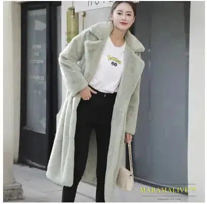 New Women Autumn Winter Furry Warm Fur Outerwear Fashion Loose Faux Fur Rabbit Long Jacket Casual Thickened Fur Coat