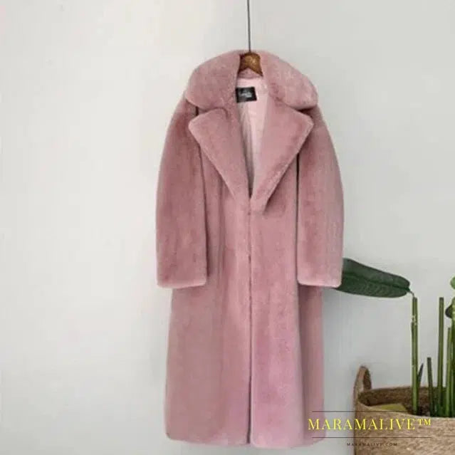 New Women Autumn Winter Furry Warm Fur Outerwear Fashion Loose Faux Fur Rabbit Long Jacket Casual Thickened Fur Coat