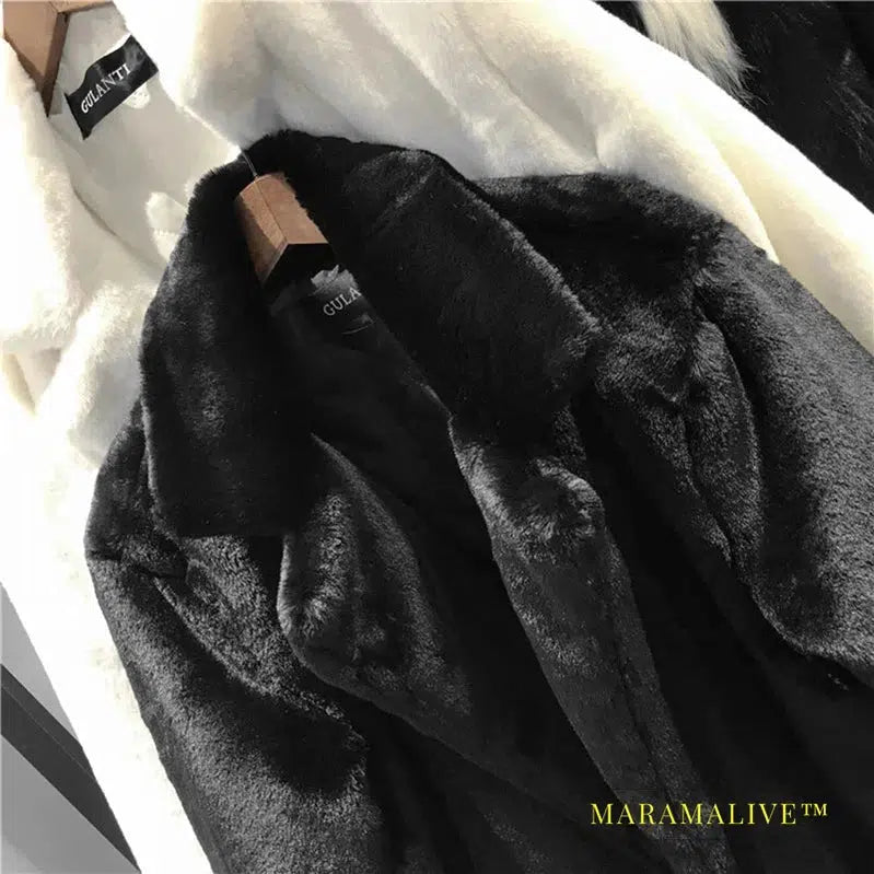 New Women Autumn Winter Furry Warm Fur Outerwear Fashion Loose Faux Fur Rabbit Long Jacket Casual Thickened Fur Coat