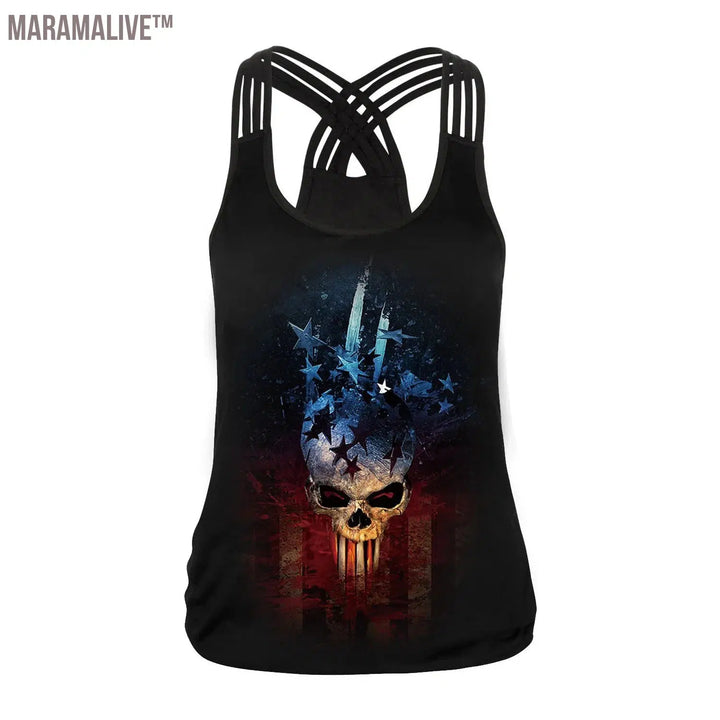 New Women Tops Fashion Halloween Graphic Tank Tops Gothic Camisole Cross Straps Sleeveless Vest Tshirt