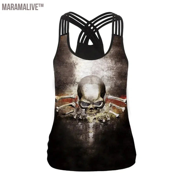 New Women Tops Fashion Halloween Graphic Tank Tops Gothic Camisole Cross Straps Sleeveless Vest Tshirt