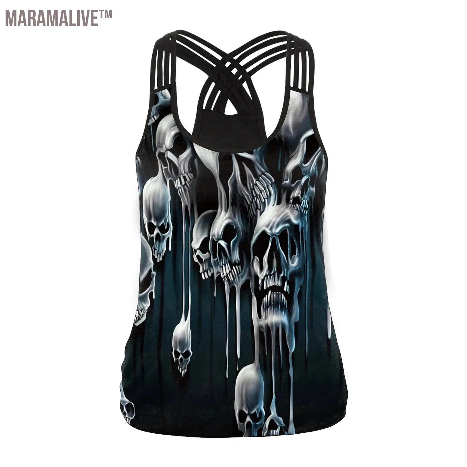 New Women Tops Fashion Halloween Graphic Tank Tops Gothic Camisole Cross Straps Sleeveless Vest Tshirt