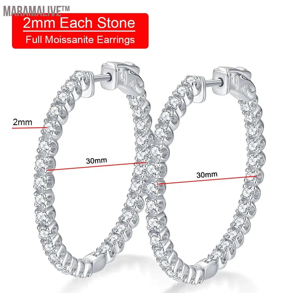 Newest D Color 2mm Full Moissanite Hoop Earrings S925 Sterling Silver Stud Ear Plate Pt950 Jewelry For Women Gift