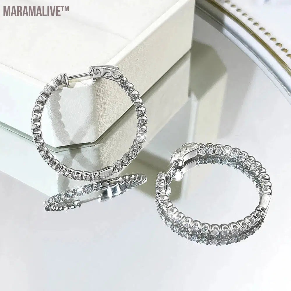 Newest D Color 2mm Full Moissanite Hoop Earrings S925 Sterling Silver Stud Ear Plate Pt950 Jewelry For Women Gift