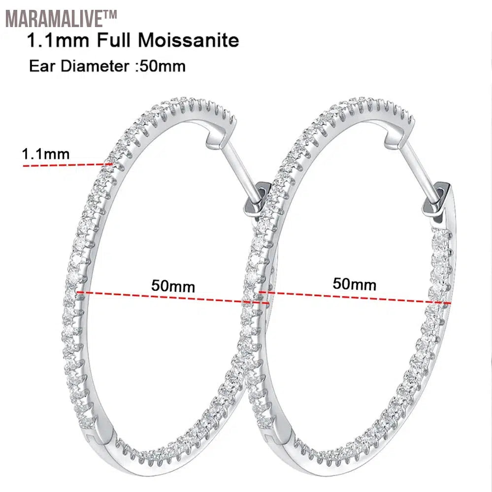 Newest D Color 2mm Full Moissanite Hoop Earrings S925 Sterling Silver Stud Ear Plate Pt950 Jewelry For Women Gift