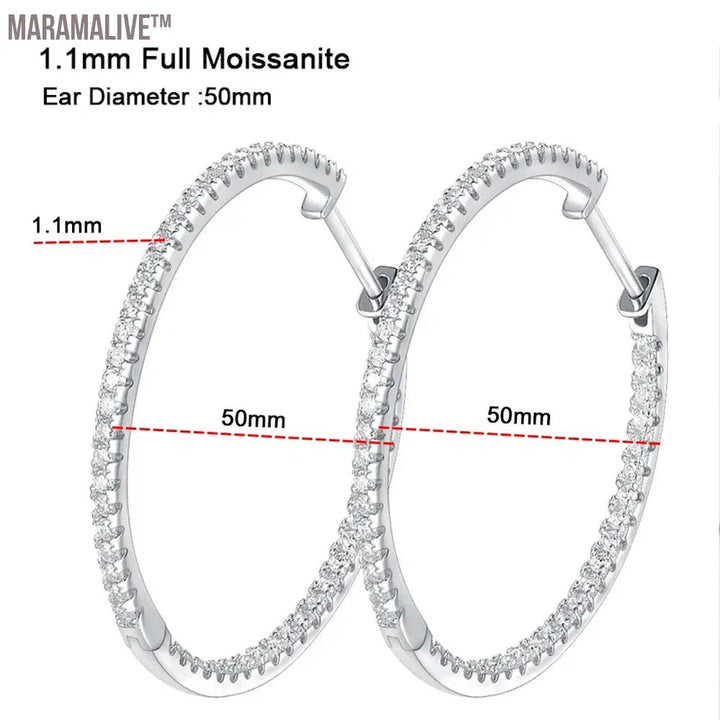 Newest D Color 2mm Full Moissanite Hoop Earrings S925 Sterling Silver Stud Ear Plate Pt950 Jewelry For Women Gift