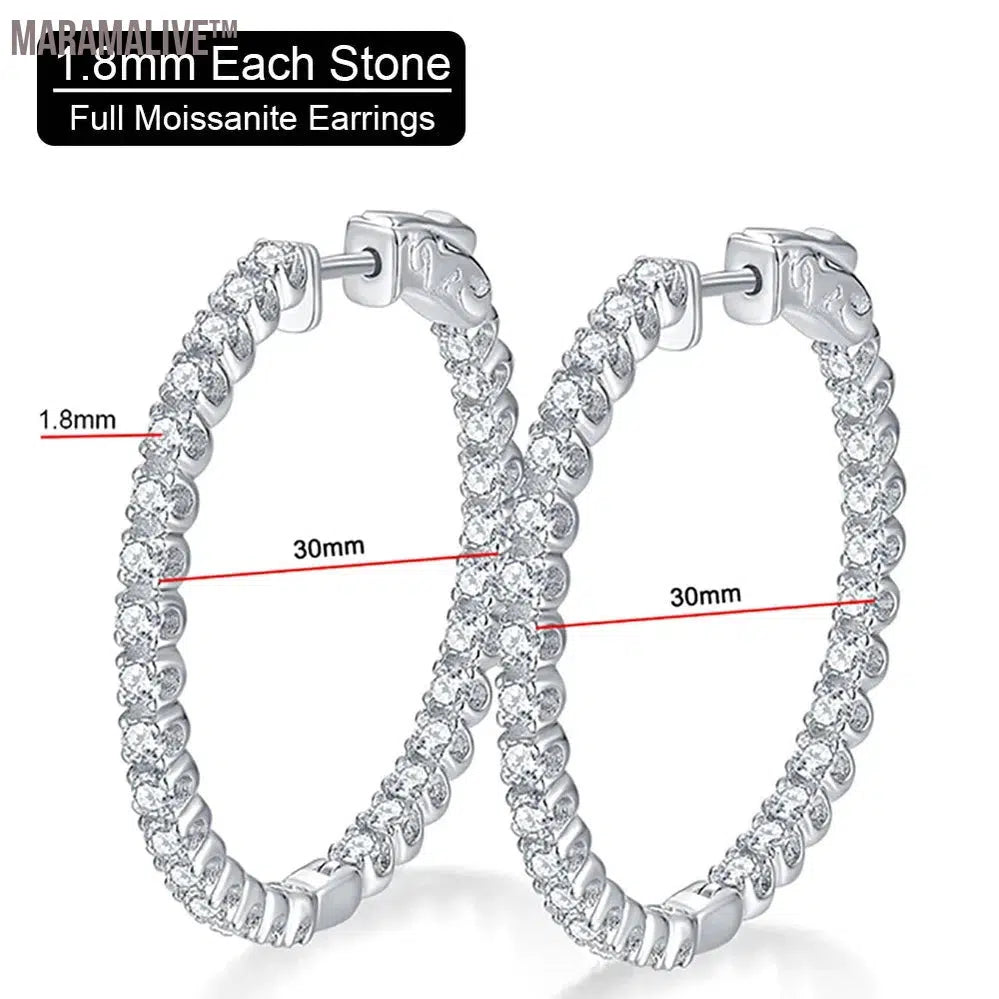 Newest D Color 2mm Full Moissanite Hoop Earrings S925 Sterling Silver Stud Ear Plate Pt950 Jewelry For Women Gift