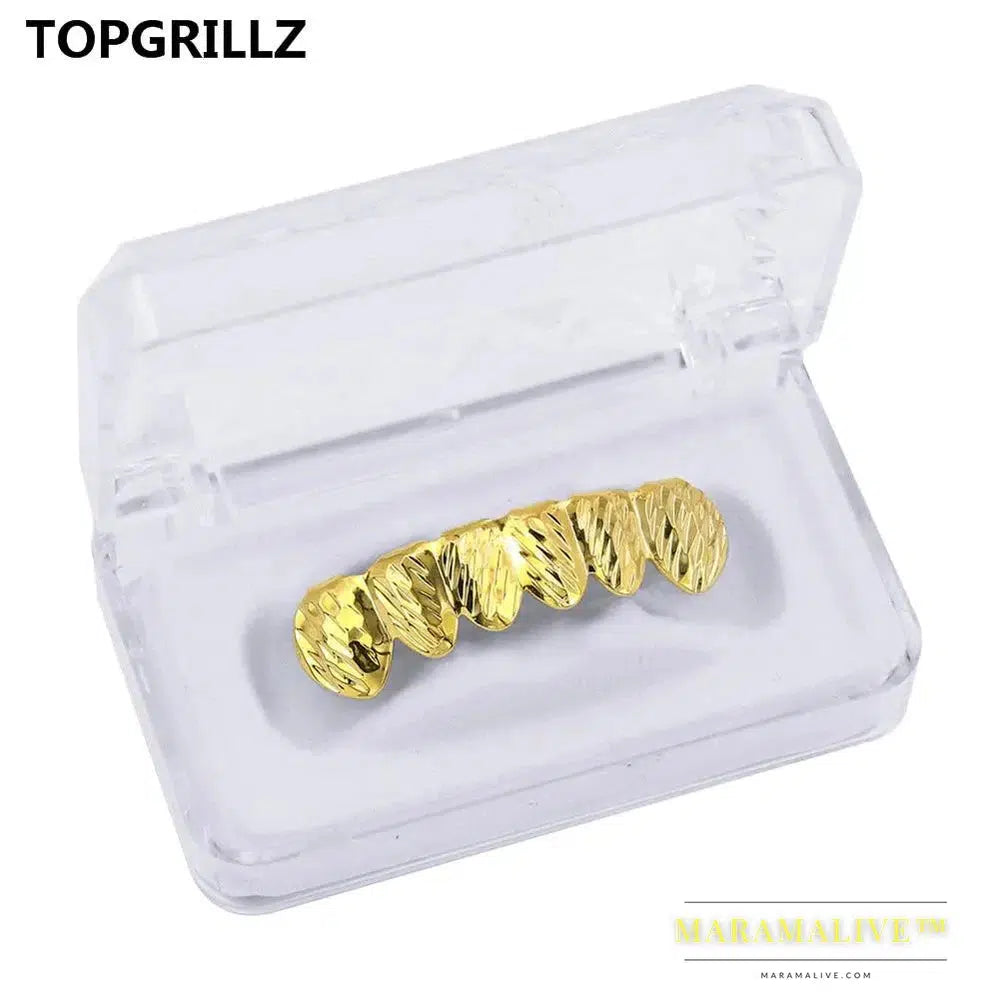 Newest Fit D - Cut 6 Tooth Gold Color Plated Top & Bottom Hip Hop GRILLZ SET for Halloween Christmas Party