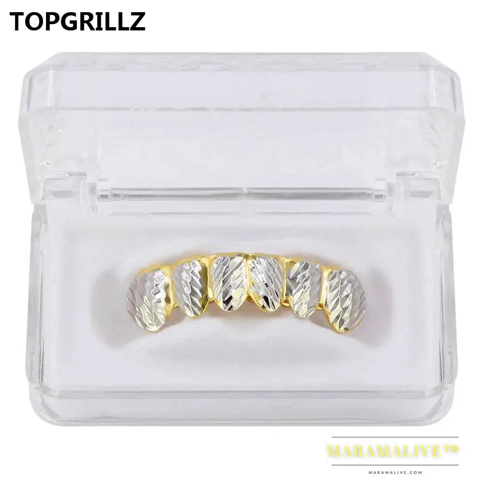 Newest Fit D - Cut 6 Tooth Gold Color Plated Top & Bottom Hip Hop GRILLZ SET for Halloween Christmas Party