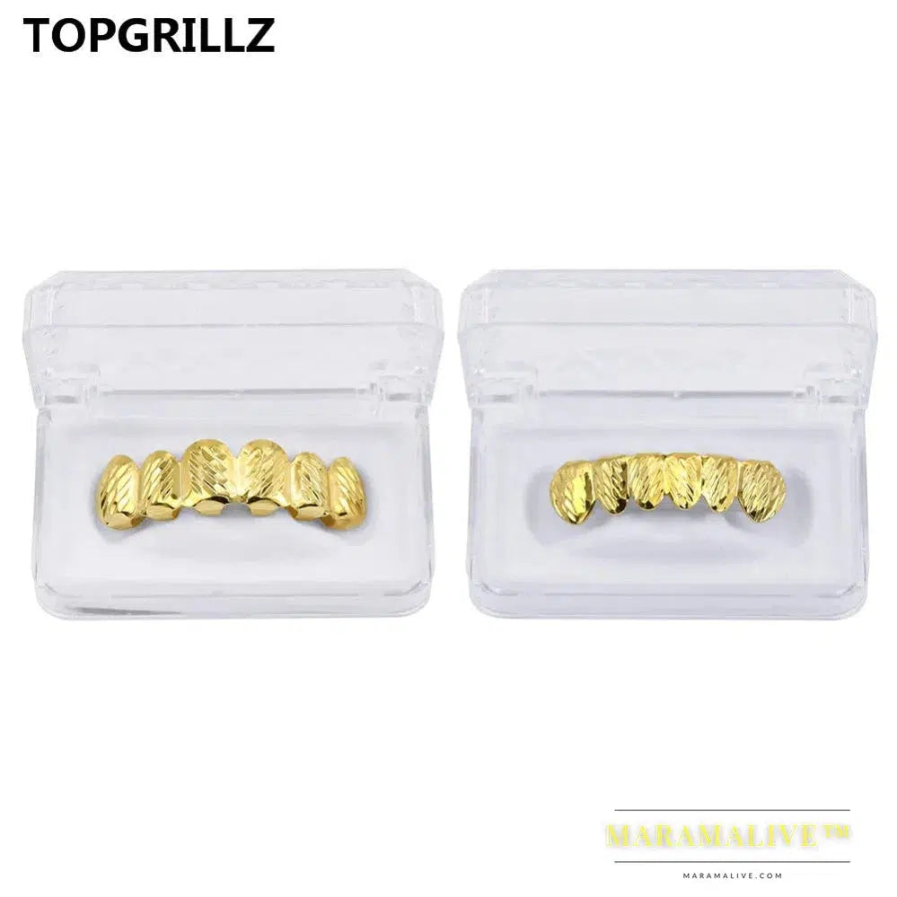 Newest Fit D - Cut 6 Tooth Gold Color Plated Top & Bottom Hip Hop GRILLZ SET for Halloween Christmas Party