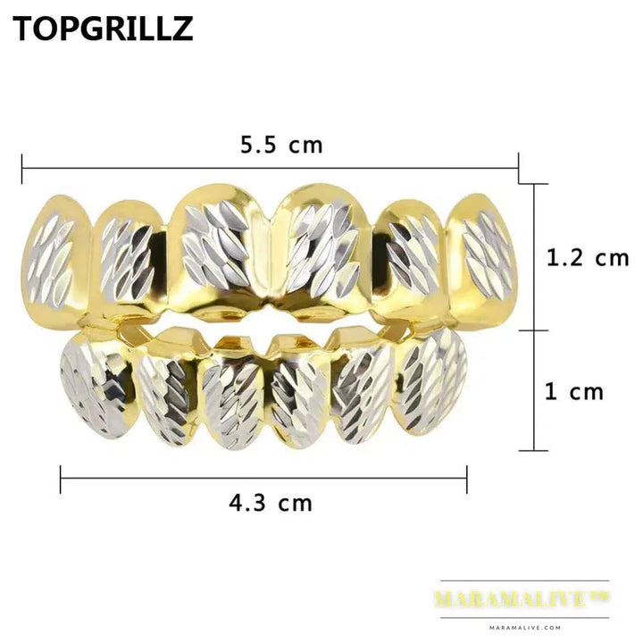 Newest Fit D - Cut 6 Tooth Gold Color Plated Top & Bottom Hip Hop GRILLZ SET for Halloween Christmas Party