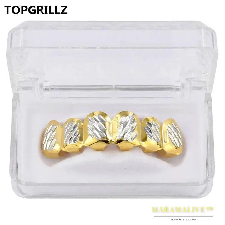 Newest Fit D - Cut 6 Tooth Gold Color Plated Top & Bottom Hip Hop GRILLZ SET for Halloween Christmas Party