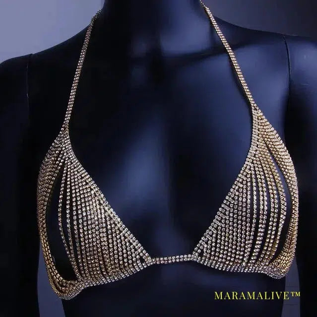 Newest Sexy Hollow Rhinestone Body Chain Bra Accessories Necklace for Women Crystal Thong Underwear Body Jewelry Gift