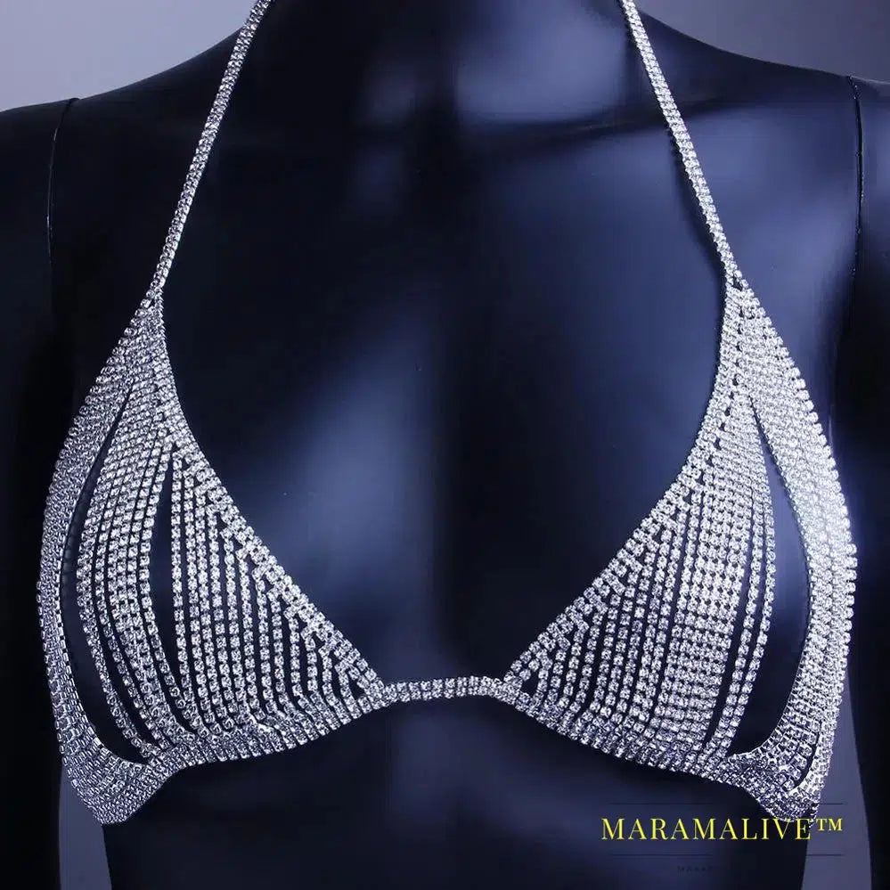 Newest Sexy Hollow Rhinestone Body Chain Bra Accessories Necklace for Women Crystal Thong Underwear Body Jewelry Gift