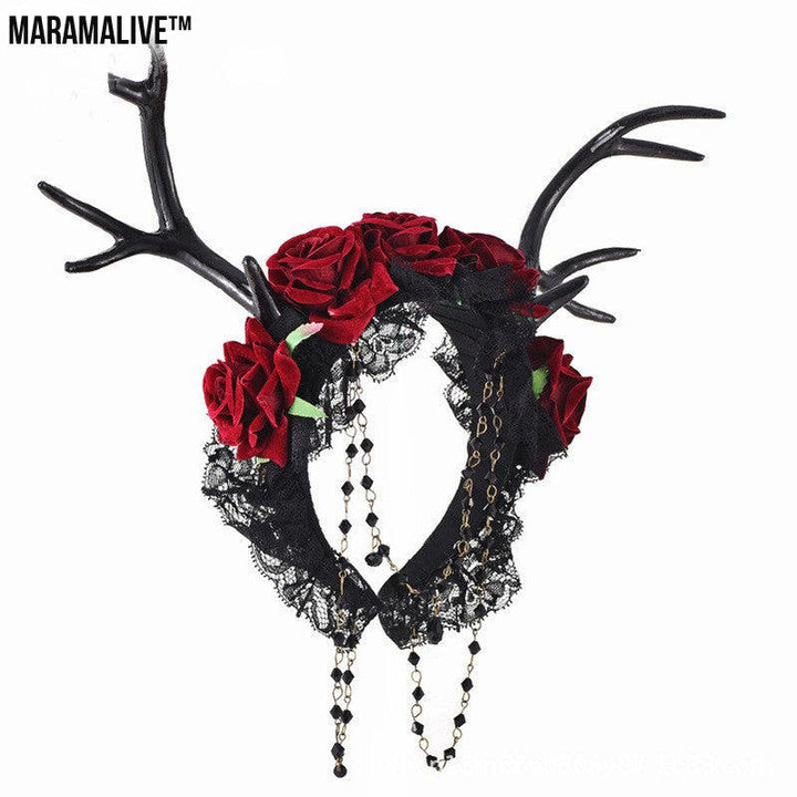 Nightbloom Coronet: Mystical Flower Horns Gothic Antlers Rose Headband