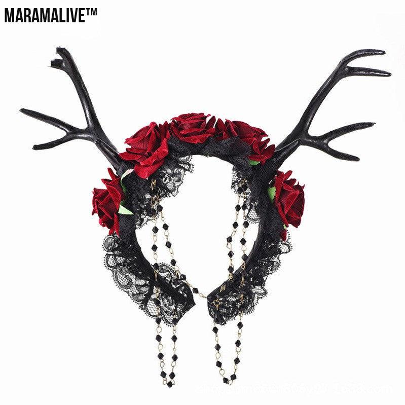 Nightbloom Coronet: Mystical Flower Horns Gothic Antlers Rose Headband