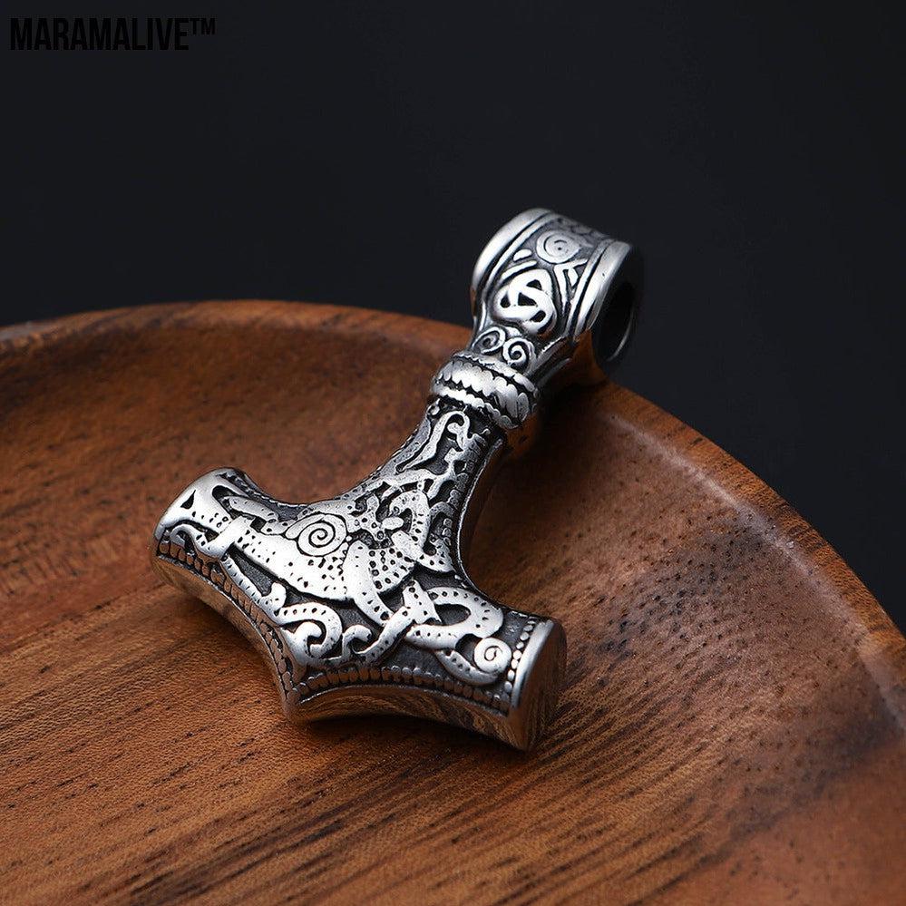 Nordic King Viking Aoding Rune Pendant | Stainless Steel Hammer necklace with Gold