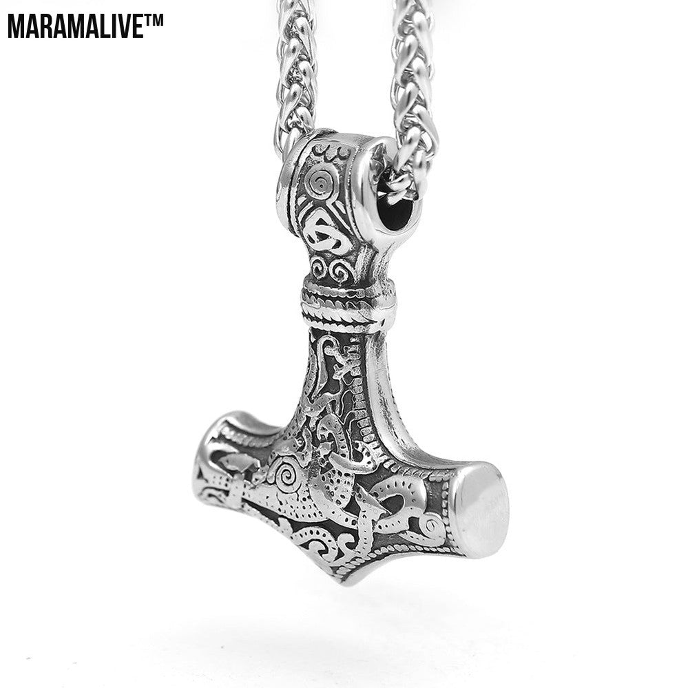 Nordic King Viking Aoding Rune Pendant | Stainless Steel Hammer necklace with Gold