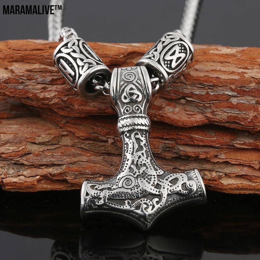 Nordic King Viking Aoding Rune Pendant | Stainless Steel Hammer necklace with Gold