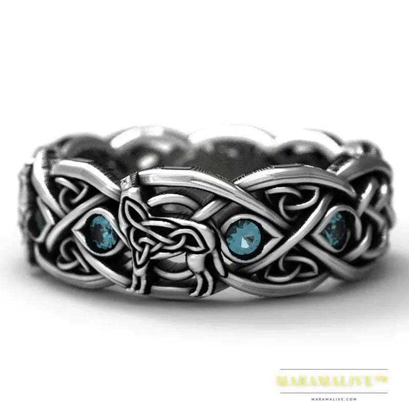 Nordic Mythology Giant Wolf Unisex Ring Sky Blue Stone Hip Hop Rock Men/Women Gift Punk Rings