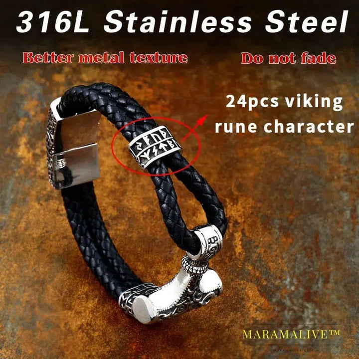 Nordic Viking Men's Bracelet Nevis Viking Letter Stack Triangle Hammer Amulet Bracelet