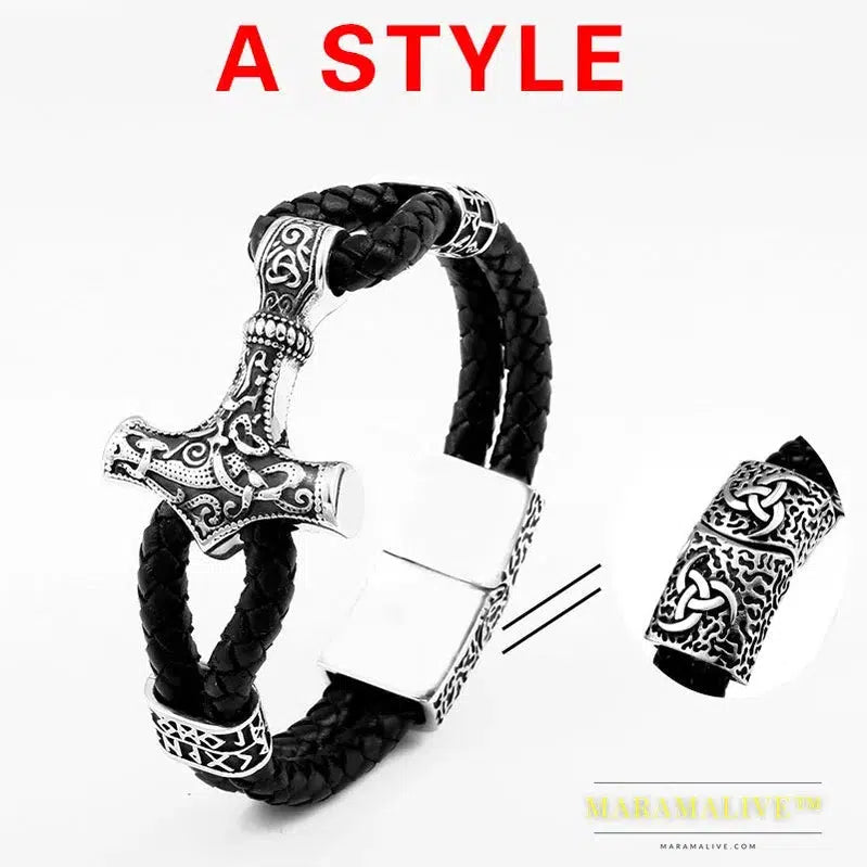 Nordic Viking Men's Bracelet Nevis Viking Letter Stack Triangle Hammer Amulet Bracelet