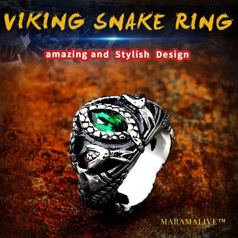 Norse Viking Amulet Snake Green Eyes Odin 's Symbol For Men Scandinavian Ring Jewelry