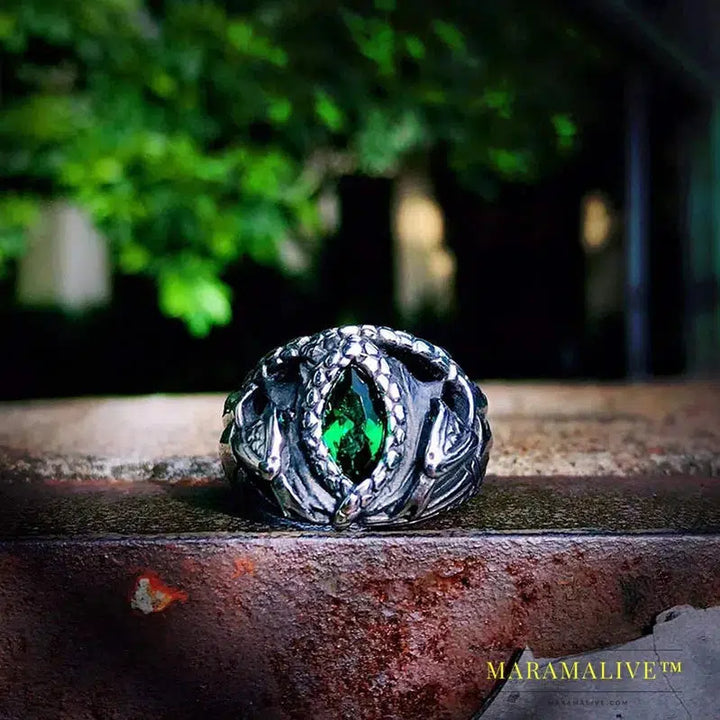 Norse Viking Amulet Snake Green Eyes Odin 's Symbol For Men Scandinavian Ring Jewelry