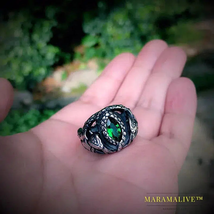 Norse Viking Amulet Snake Green Eyes Odin 's Symbol For Men Scandinavian Ring Jewelry