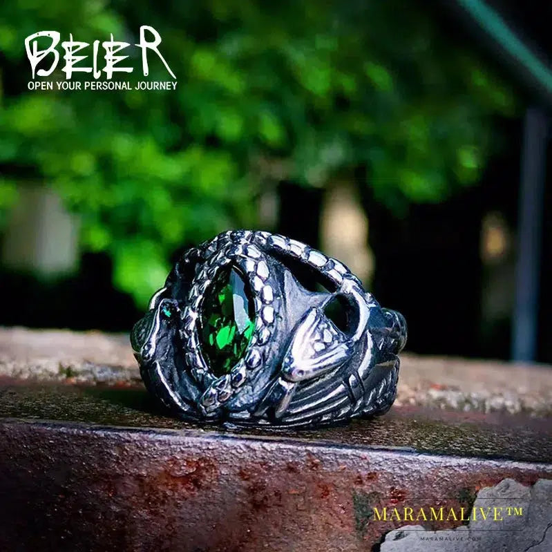 Norse Viking Amulet Snake Green Eyes Odin 's Symbol For Men Scandinavian Ring Jewelry