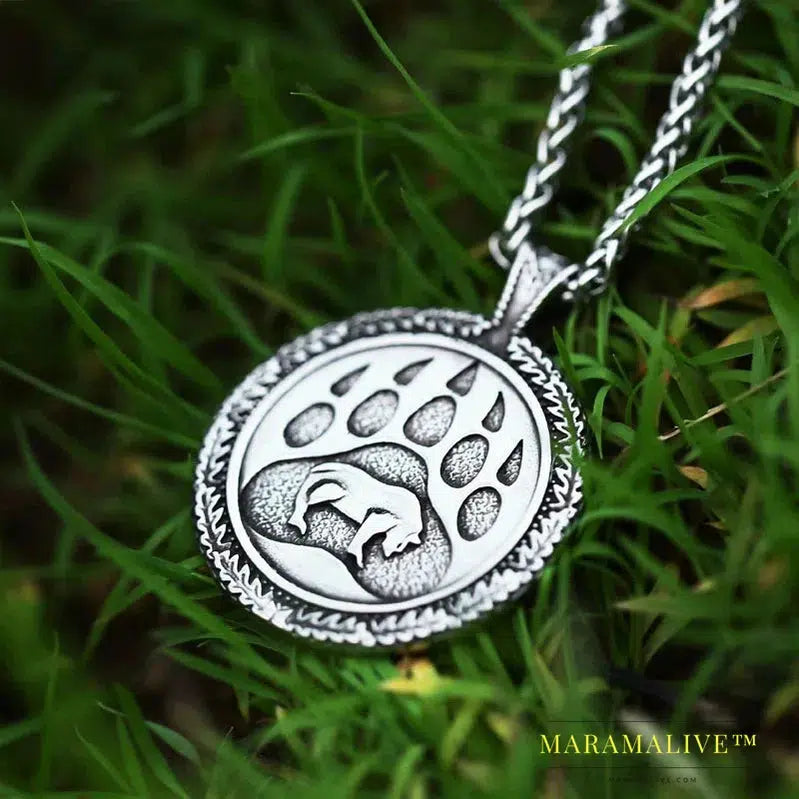 Norse Viking Pendant Necklace Bear Paw Bear Pendant Odin 's Symbol Original Animal Jewelry