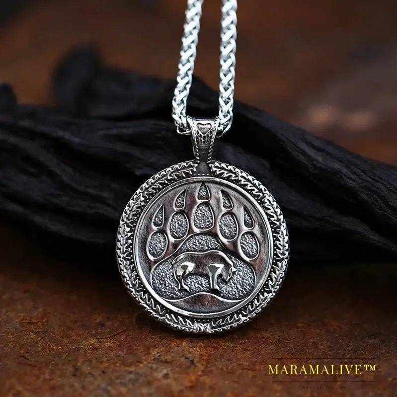 Norse Viking Pendant Necklace Bear Paw Bear Pendant Odin 's Symbol Original Animal Jewelry