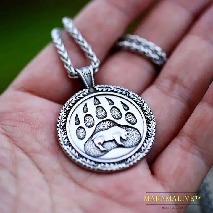 Norse Viking Pendant Necklace Bear Paw Bear Pendant Odin 's Symbol Original Animal Jewelry